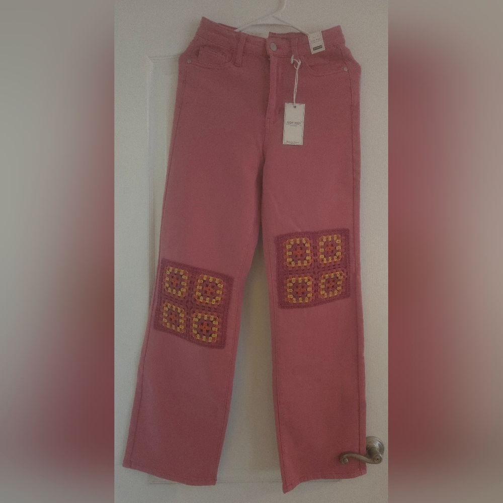 Trendy Pink Jeans with Crochet Accents